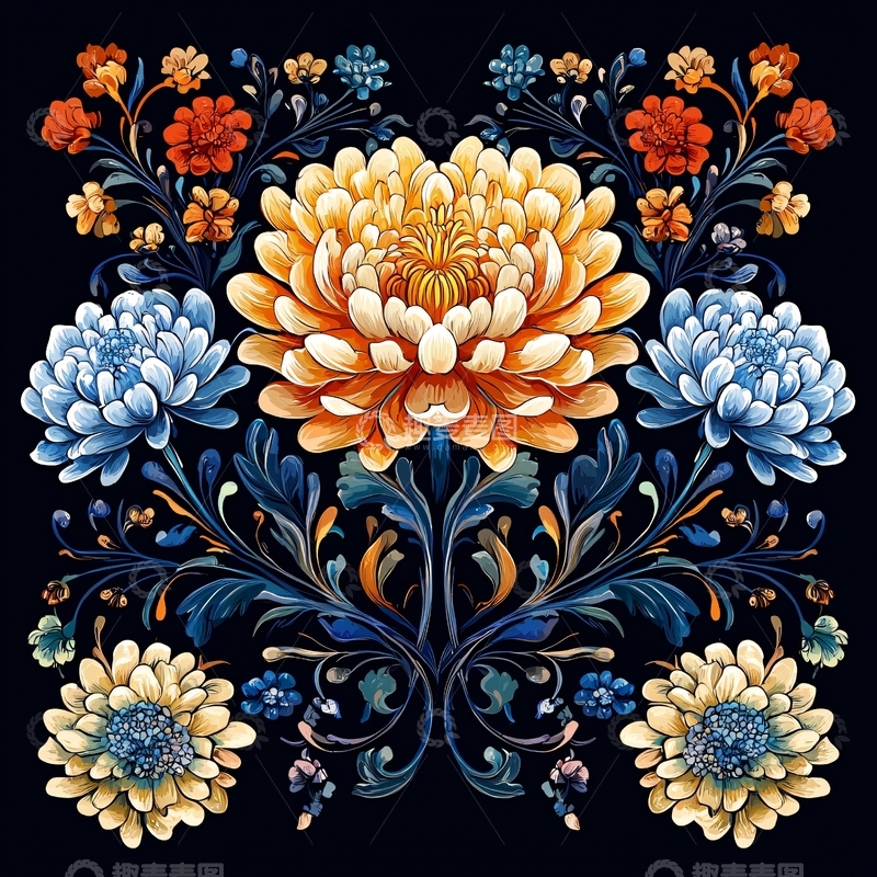 高清大图下载【趣麦麦图】繁复的花卉图案