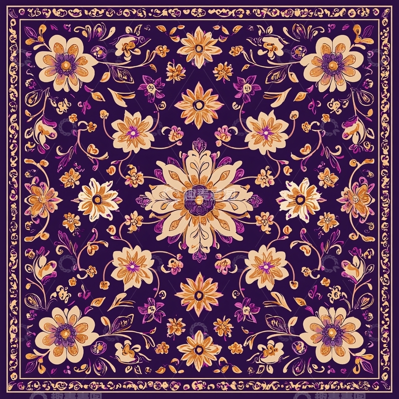 高清大图下载【趣麦麦图】紫色花卉对称图案