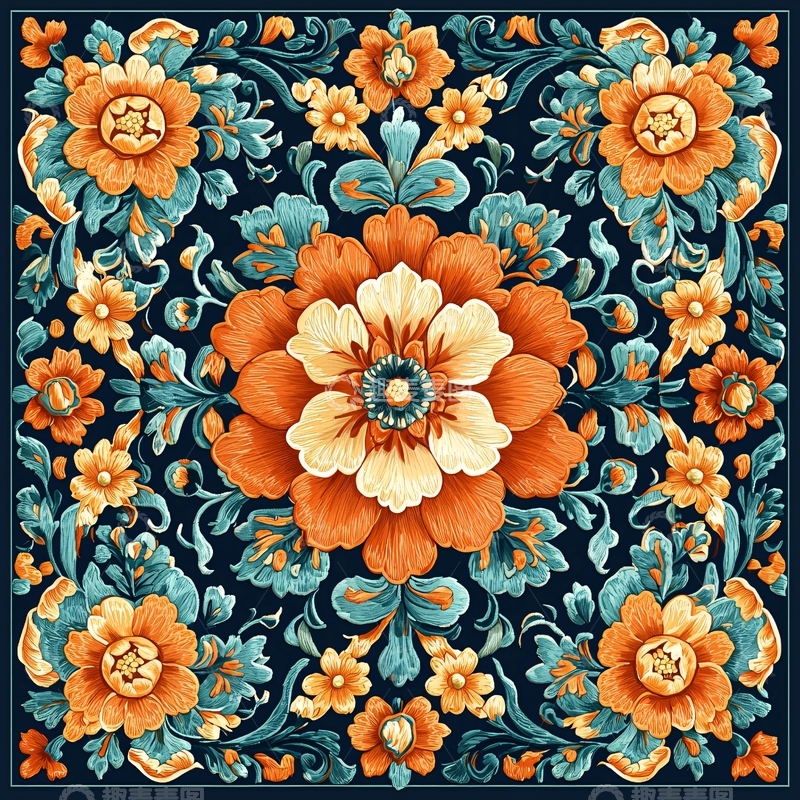 高清大图下载【趣麦麦图】精美对称花卉图案