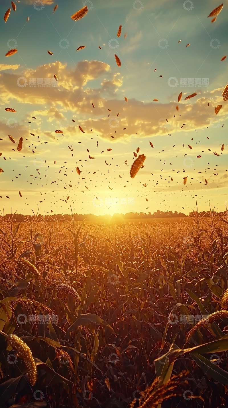 高清大图下载【趣麦麦图】夕阳下飞舞的种子