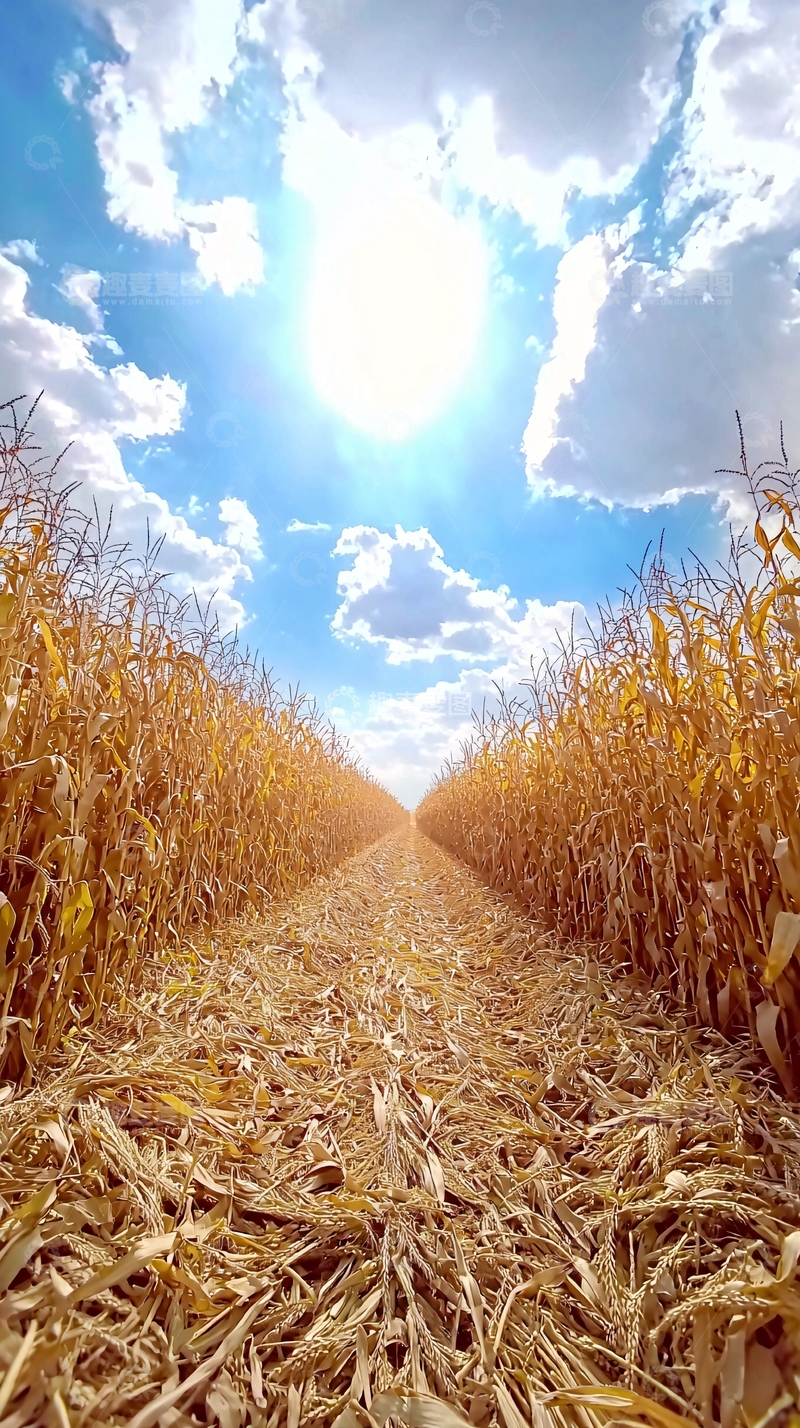 高清大图下载【趣麦麦图】秋日玉米地里的金色道路