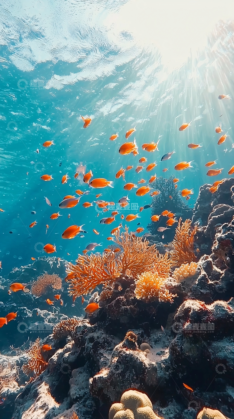 高清大图下载【趣麦麦图】阳光透过海水照射珊瑚礁