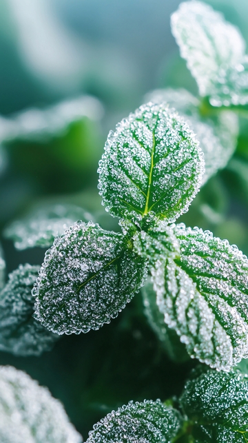冰霜覆盖的薄荷叶