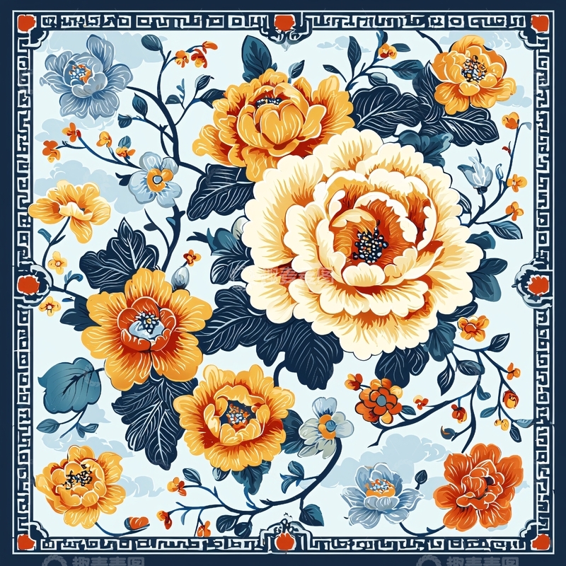 高清大图下载【趣麦麦图】手绘牡丹花图案