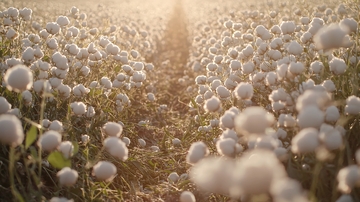 金色晨曦下的棉花田