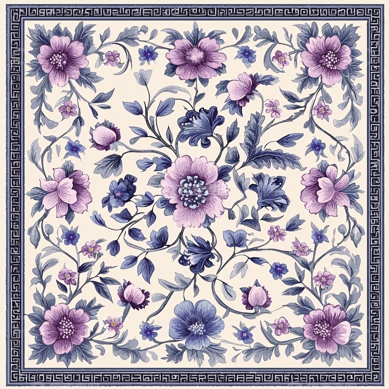 高清大图下载【趣麦麦图】紫色蓝色花卉方形图案