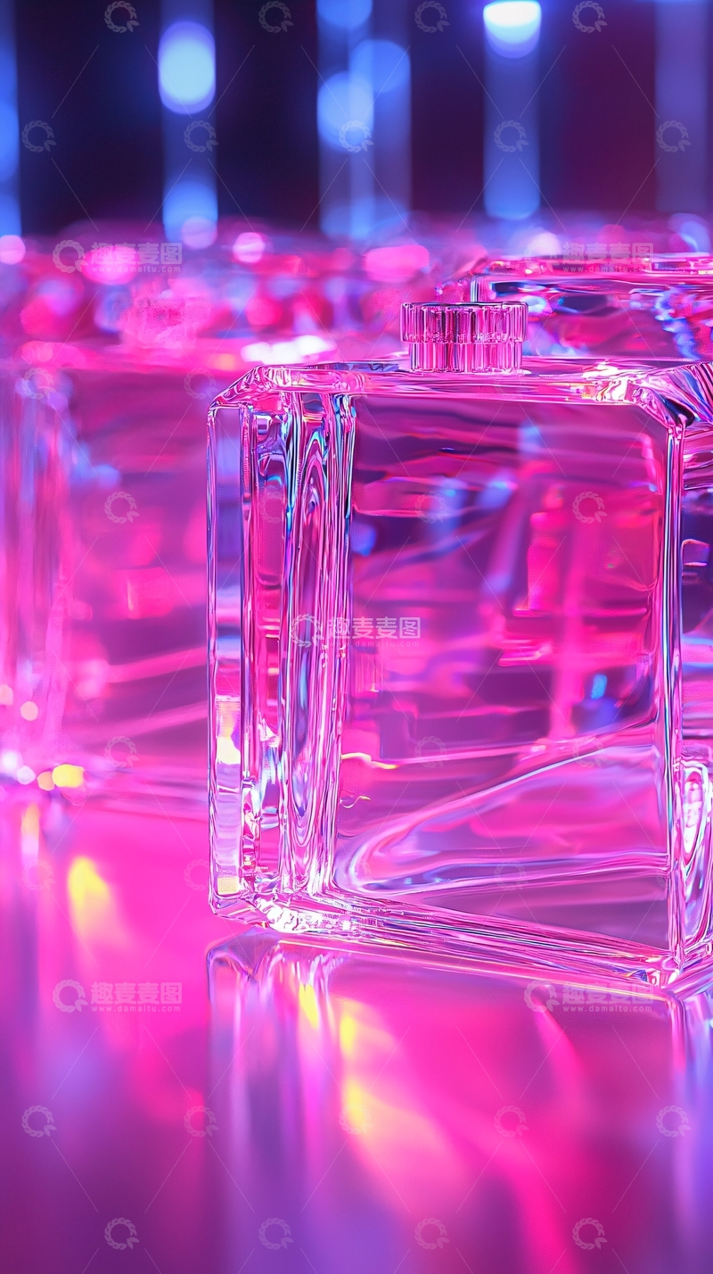 高清大图下载【趣麦麦图】霓虹灯下的粉色玻璃方块