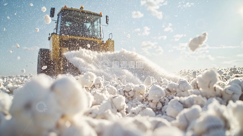 高清大图下载【趣麦麦图】铲车收割棉花