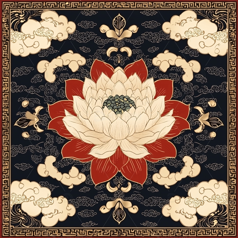 高清大图下载【趣麦麦图】古典莲花祥云图案