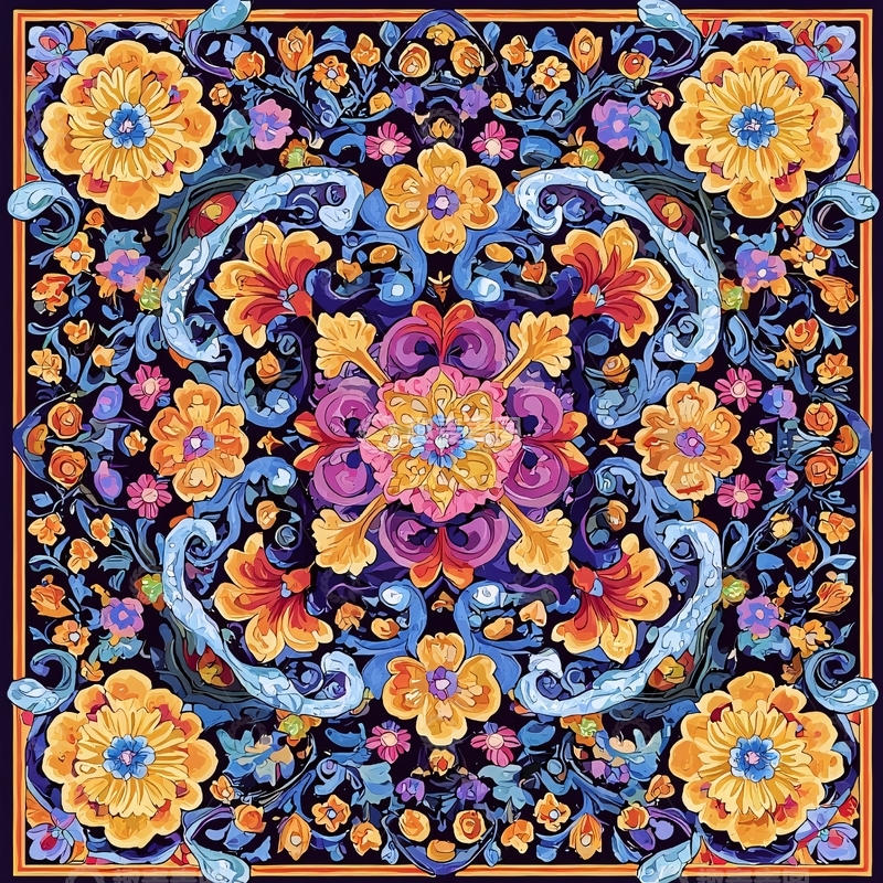 高清大图下载【趣麦麦图】暗色背景彩色花卉图案