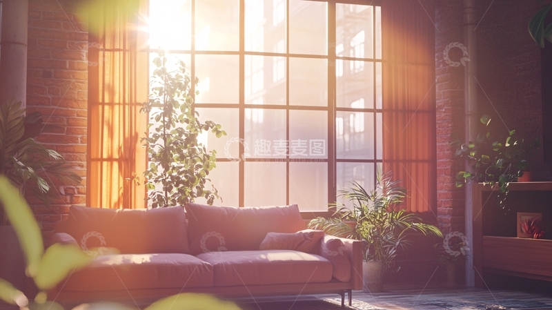 高清大图下载【趣麦麦图】阳光洒进房间的沙发