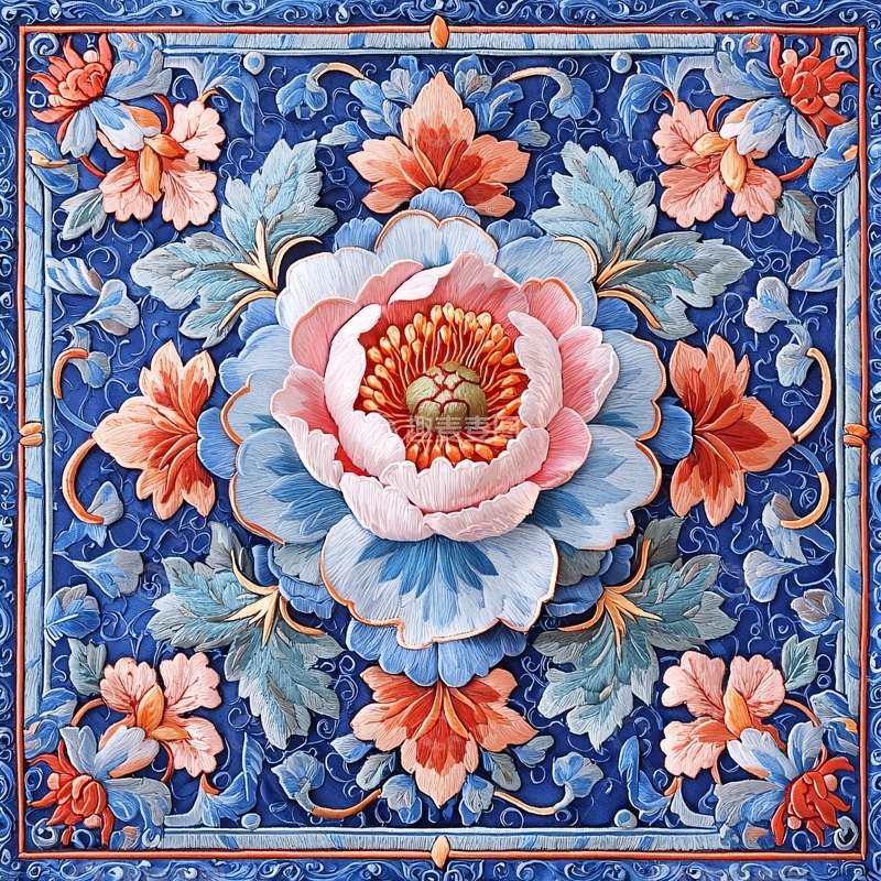 高清大图下载【趣麦麦图】蓝色花卉纹理瓷砖