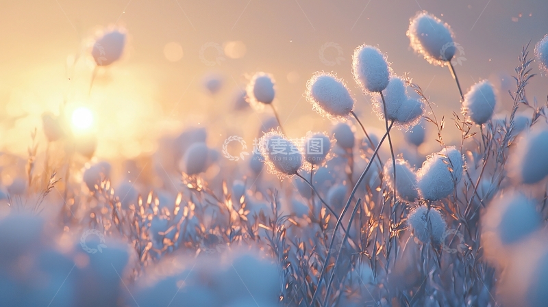 高清大图下载【趣麦麦图】日出时分棉絮状植物