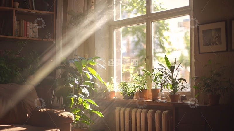 高清大图下载【趣麦麦图】阳光透过窗户洒进房间