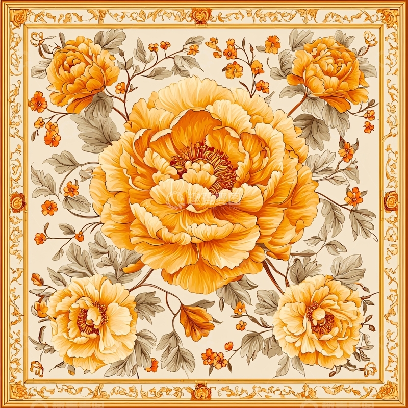 高清大图下载【趣麦麦图】黄色牡丹花图案