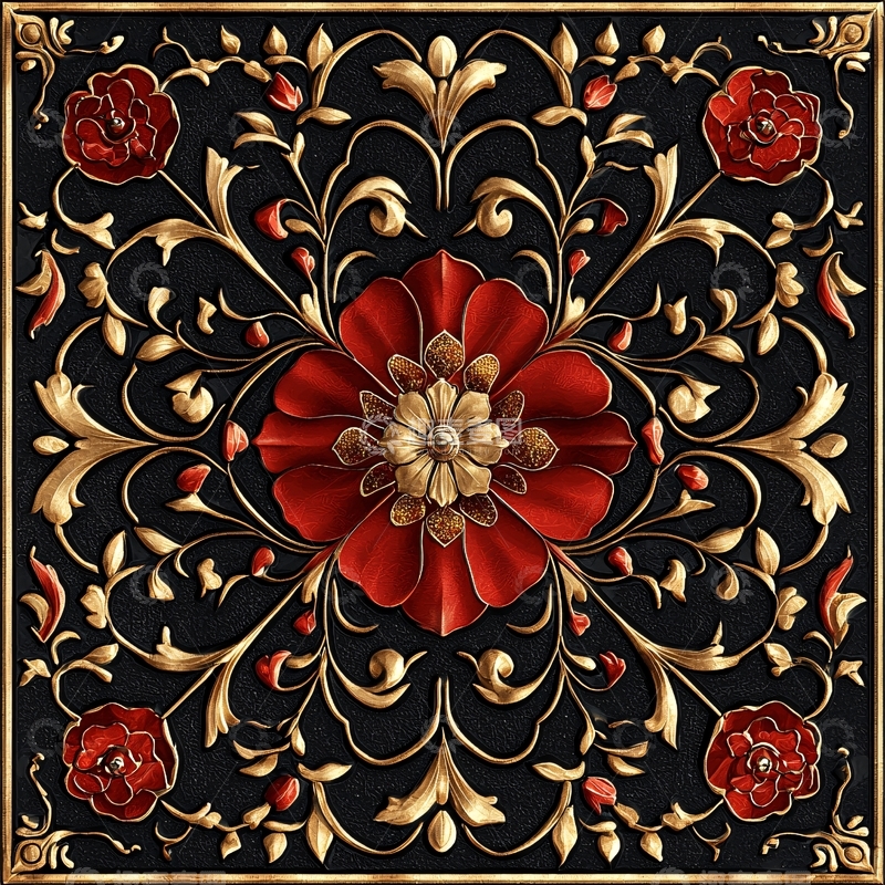 高清大图下载【趣麦麦图】金色花纹的红色花朵