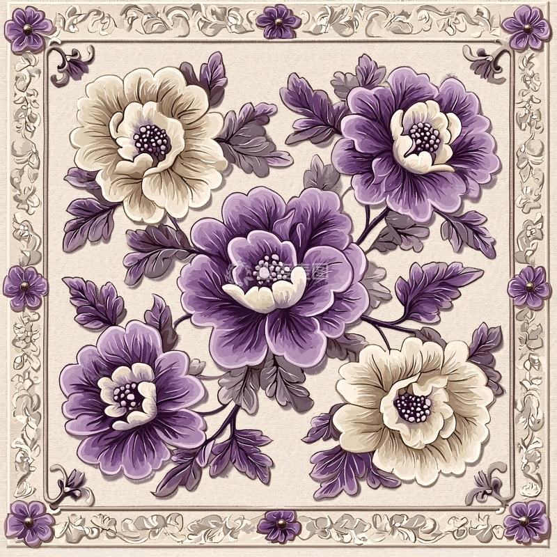 高清大图下载【趣麦麦图】紫色花朵组成的精美方块图案