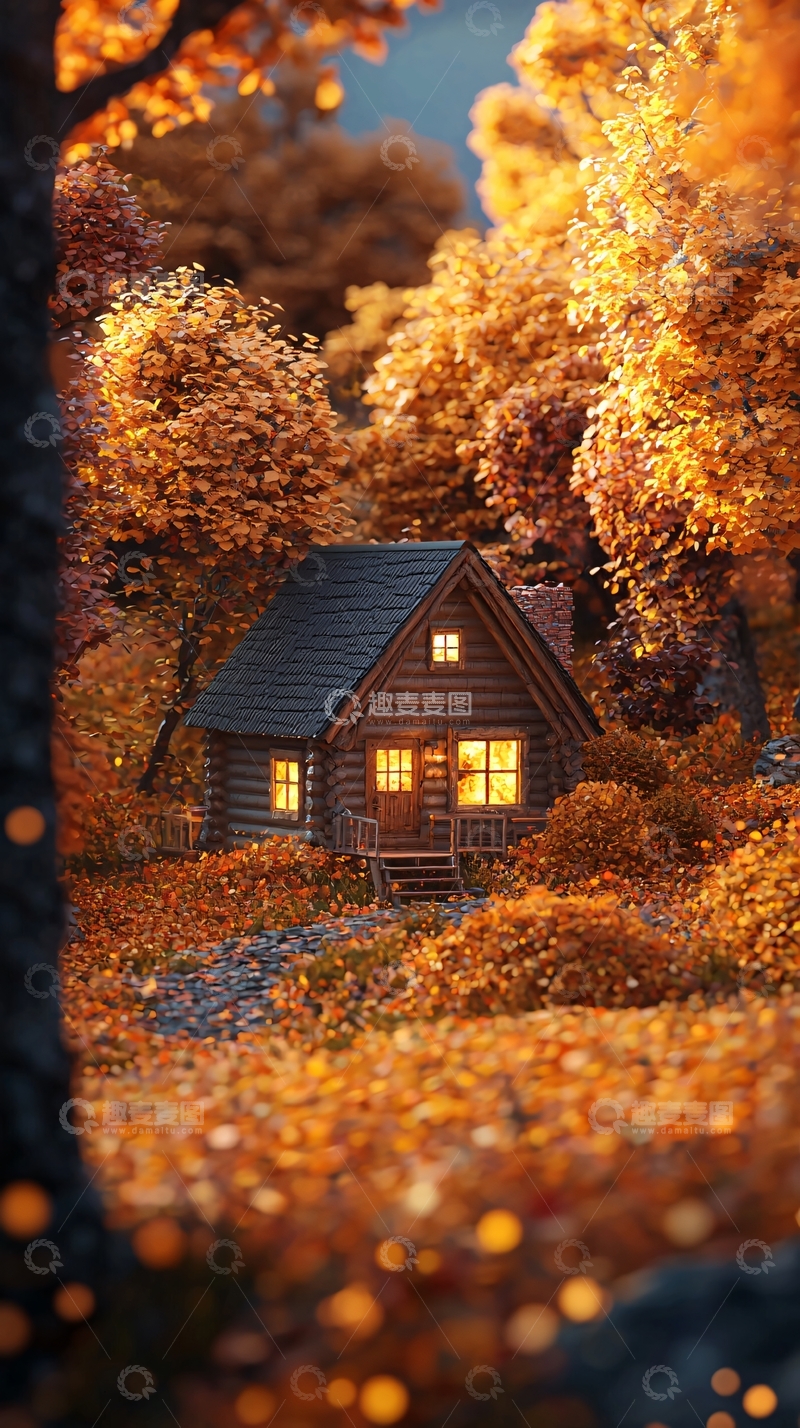 高清大图下载【趣麦麦图】秋日森林小屋