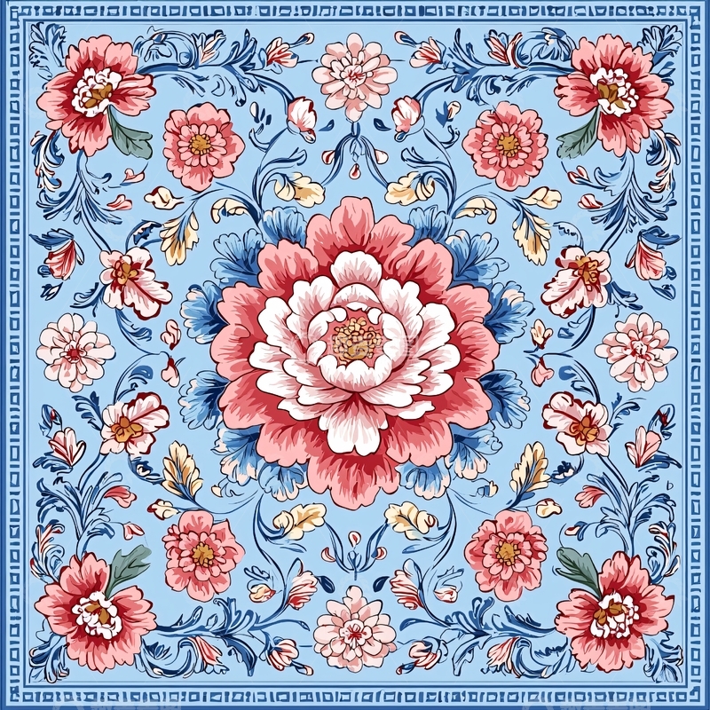 高清大图下载【趣麦麦图】淡蓝色底上的花卉图案