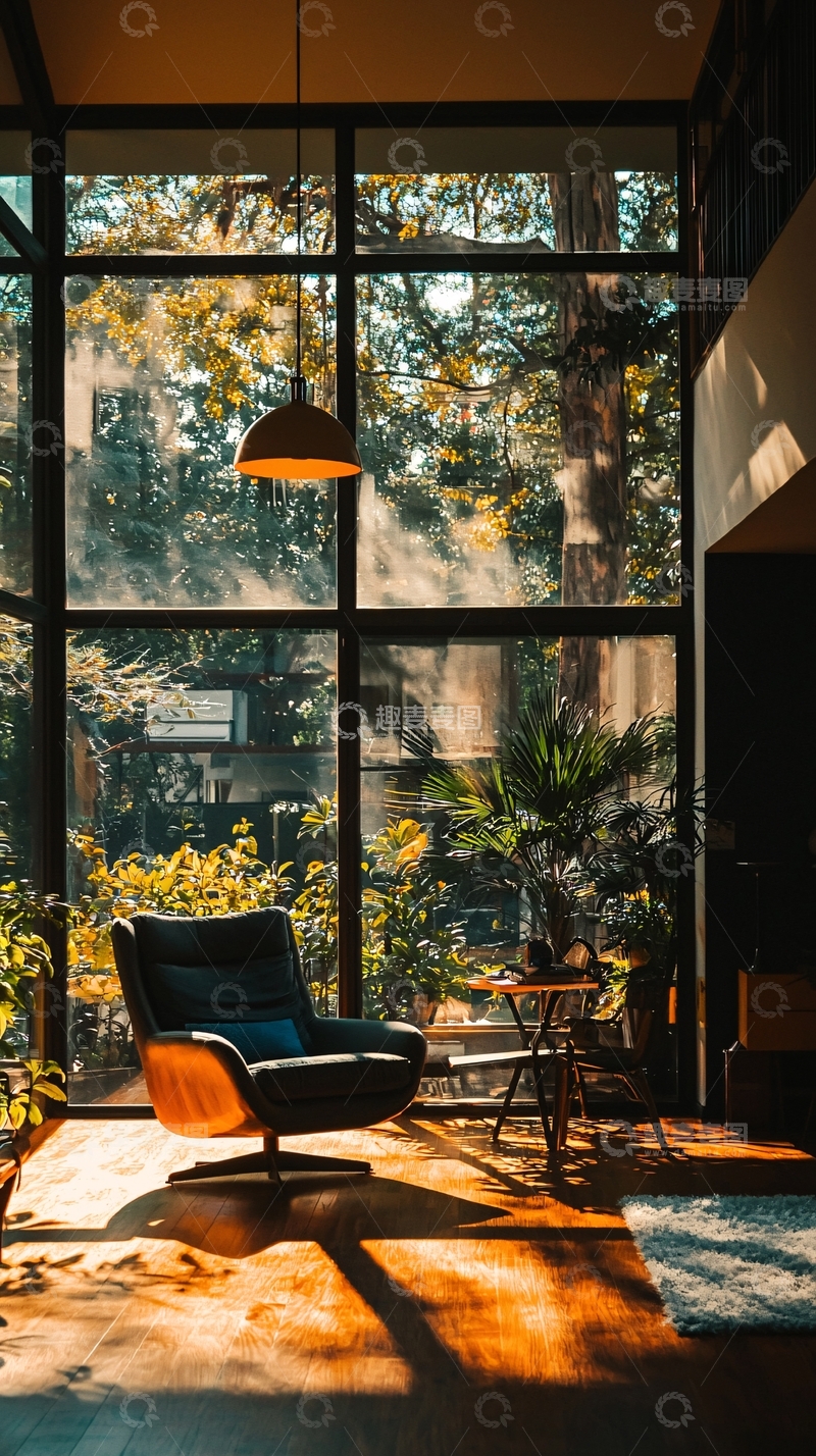 高清大图下载【趣麦麦图】阳光洒进落地窗的舒适客厅