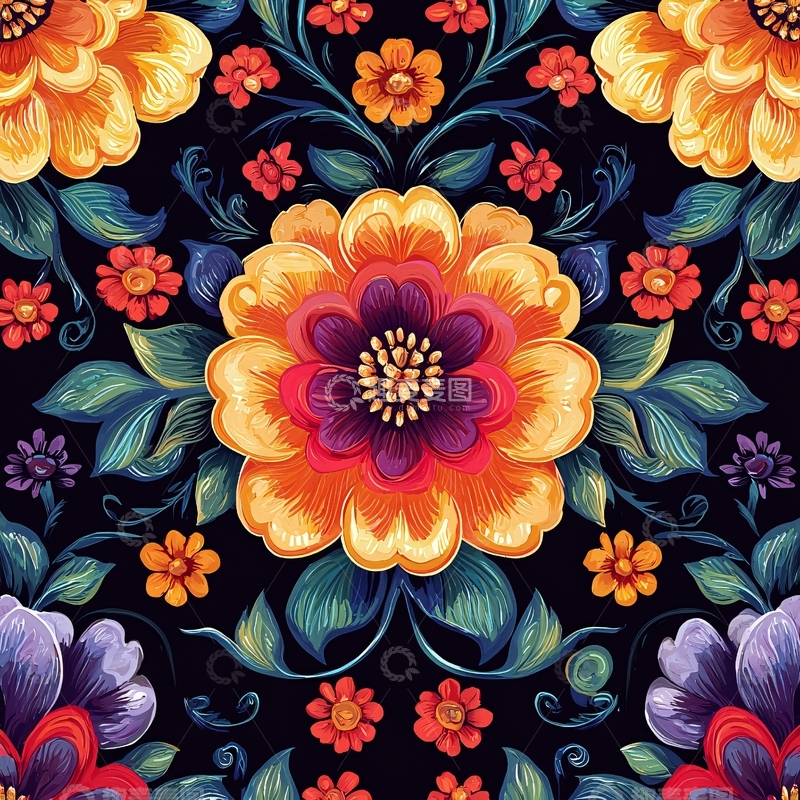 高清大图下载【趣麦麦图】色彩鲜艳的花卉图案
