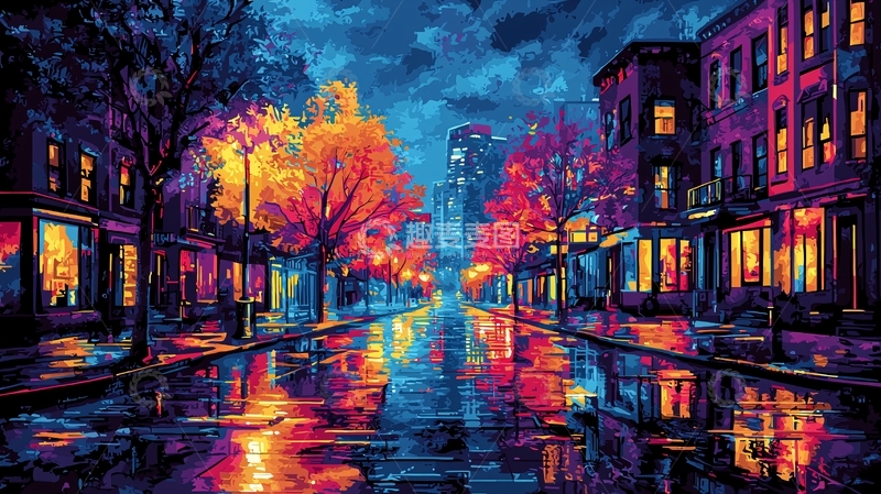 高清大图下载【趣麦麦图】繁华都市街道夜景