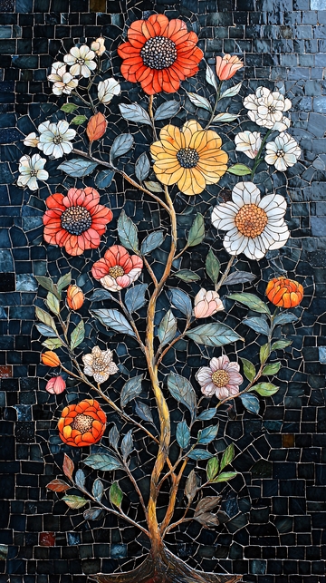 马赛克花卉树