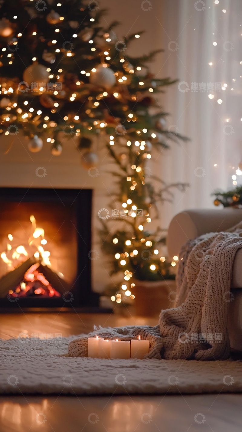 高清大图下载【趣麦麦图】温馨圣诞节壁炉房间