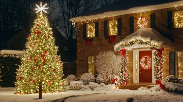 圣诞节夜晚房屋装饰