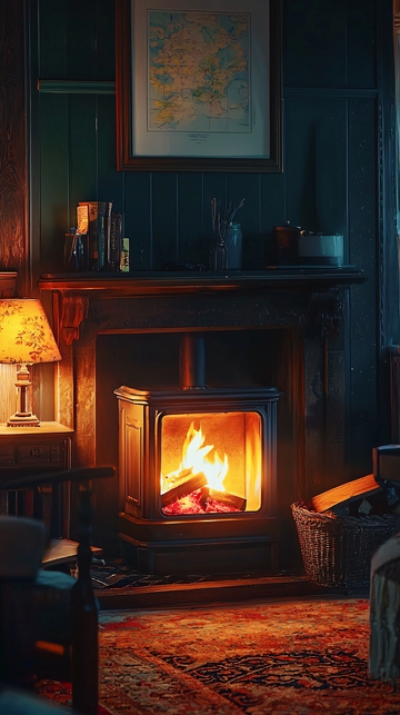 壁炉旁温暖舒适的房间