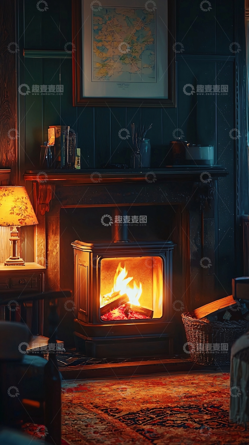 高清大图下载【趣麦麦图】壁炉旁温暖舒适的房间
