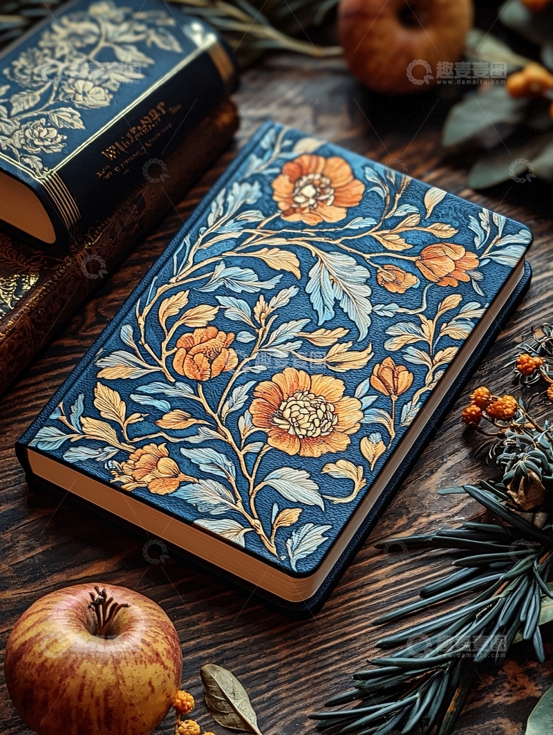 高清大图下载【趣麦麦图】深蓝色花卉图案笔记本