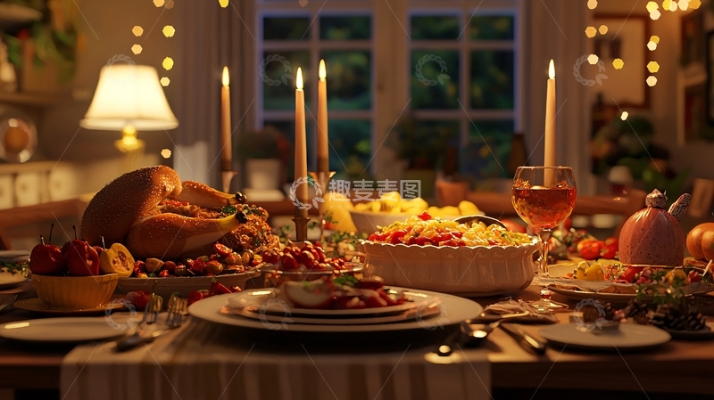 高清大图下载【趣麦麦图】温馨舒适的感恩节晚餐