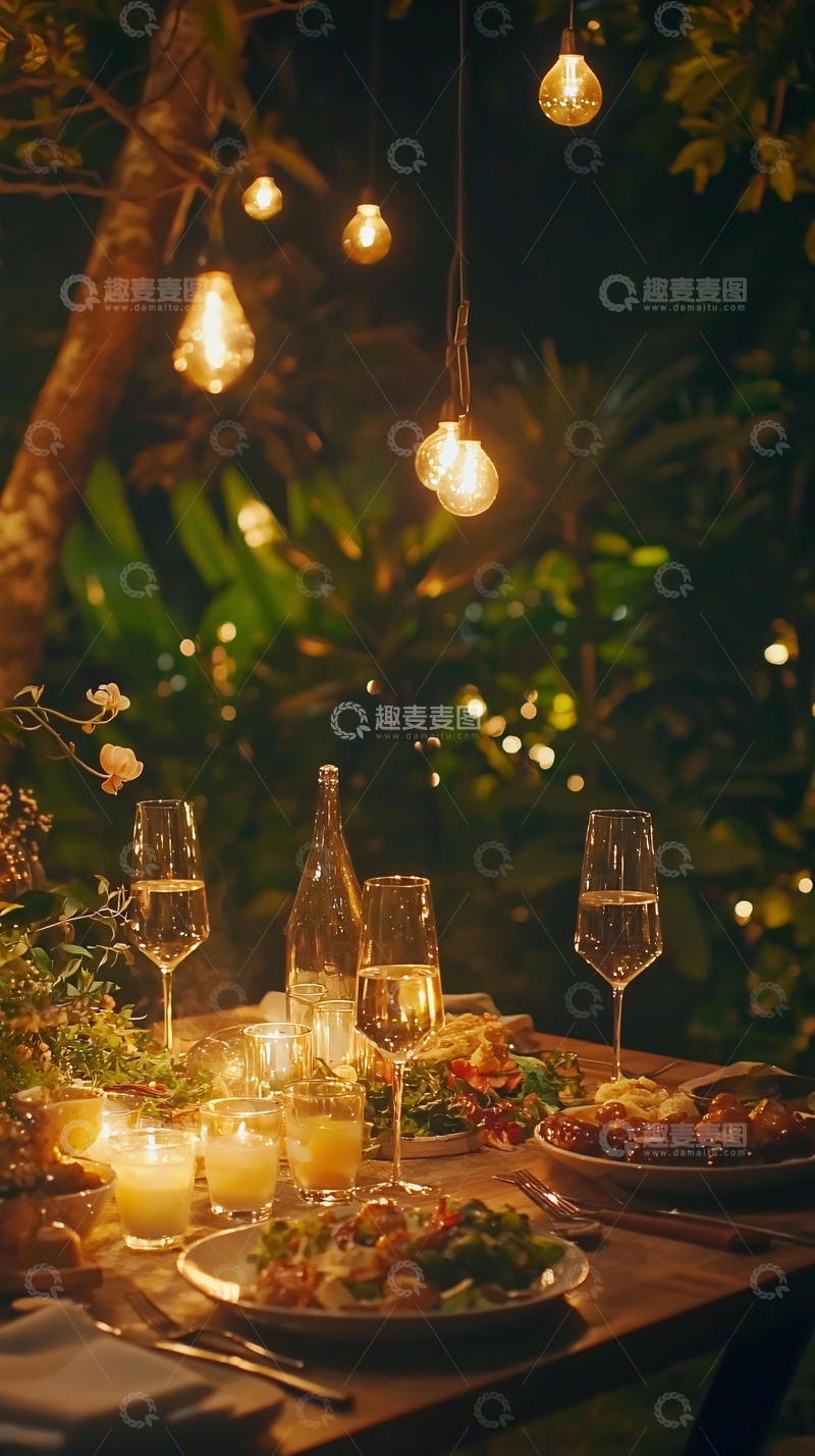 高清大图下载【趣麦麦图】户外夜景烛光晚餐
