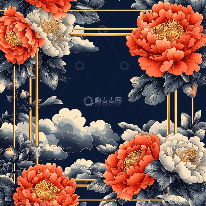 高清大图下载【趣麦麦图】丹青牡丹祥云图