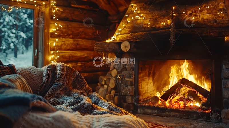 高清大图下载【趣麦麦图】温暖的壁炉旁休息