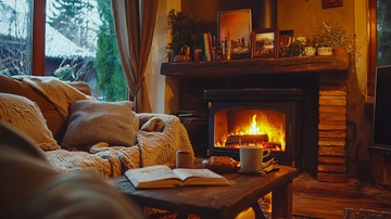 温暖舒适的壁炉房间