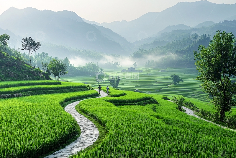 高清大图下载【趣麦麦图】绿色梯田山景图