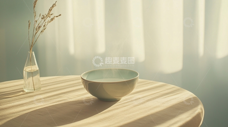 高清大图下载【趣麦麦图】阳光透过窗帘洒在桌上