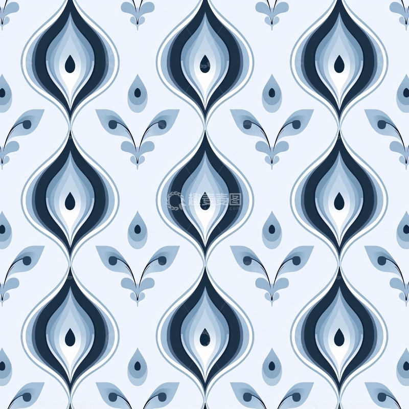 高清大图下载【趣麦麦图】蓝色复古花纹图案