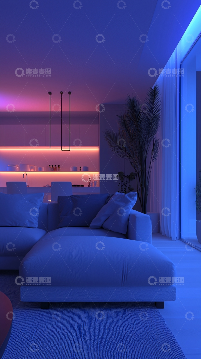 高清大图下载【趣麦麦图】现代简约氛围灯光客厅