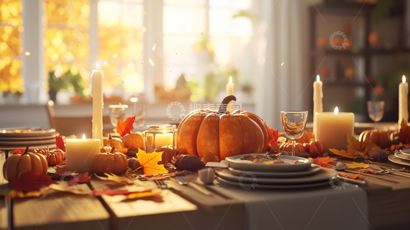高清大图下载【趣麦麦图】温暖舒适的秋季感恩节餐桌
