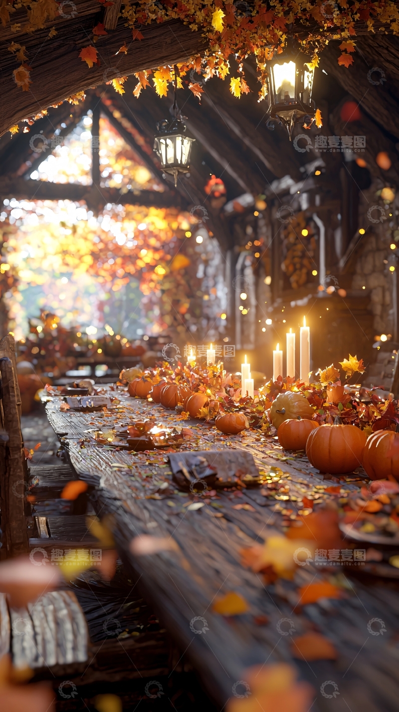 高清大图下载【趣麦麦图】秋日南瓜丰收长桌宴席