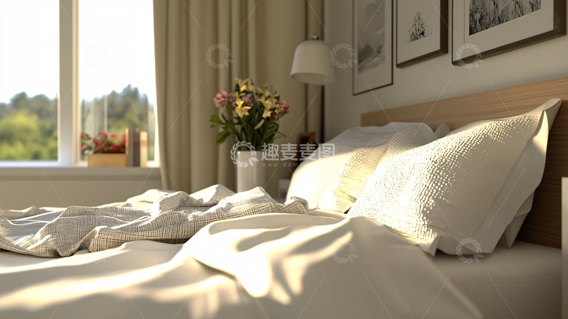 高清大图下载【趣麦麦图】阳光洒满卧室床铺