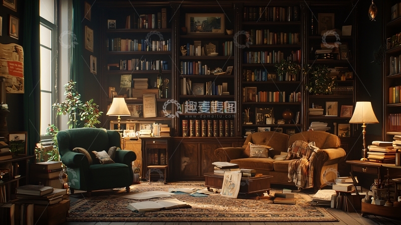 高清大图下载【趣麦麦图】复古书房