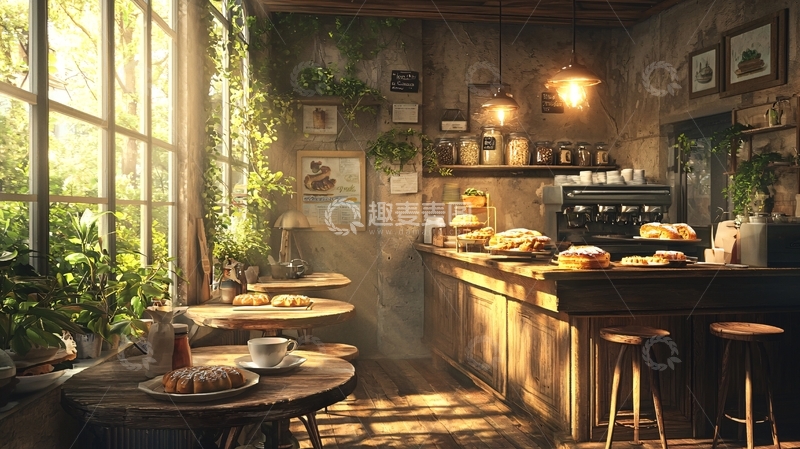 高清大图下载【趣麦麦图】阳光洒进复古咖啡馆