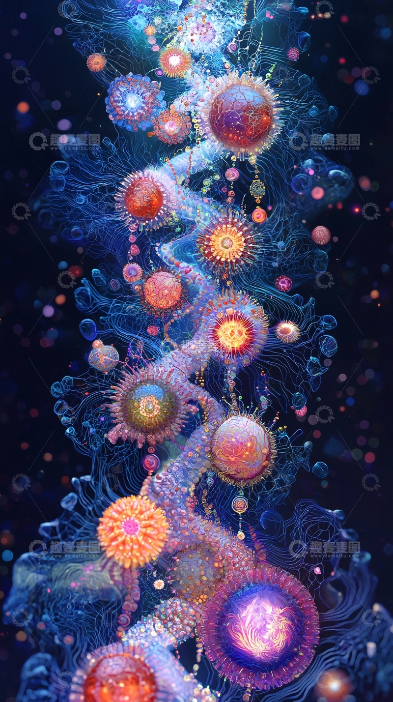 高清大图下载【趣麦麦图】绚丽发光细胞串联