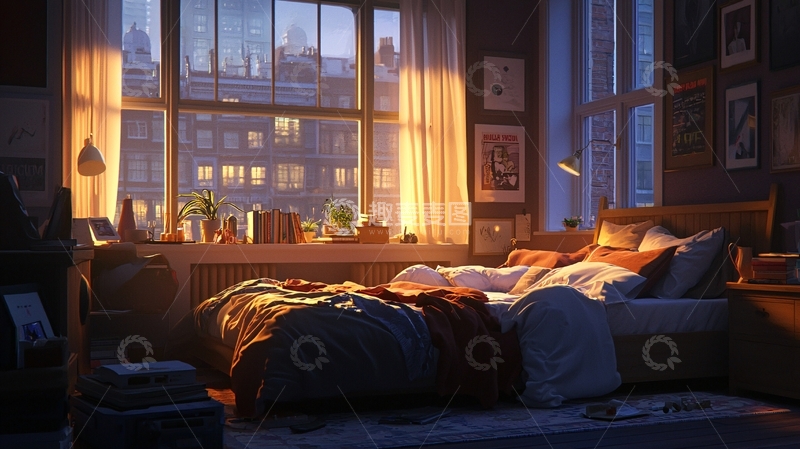 高清大图下载【趣麦麦图】卧室夜景窗景