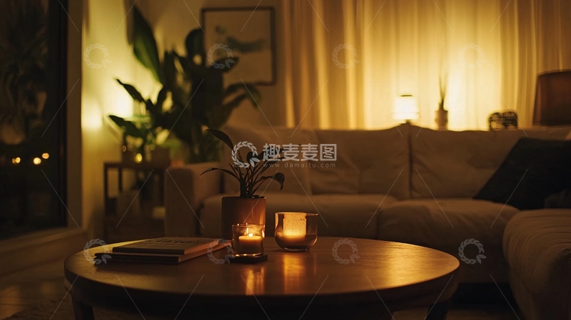 高清大图下载【趣麦麦图】温馨舒适的夜晚客厅