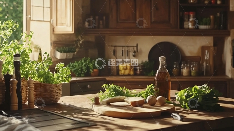 高清大图下载【趣麦麦图】阳光洒进乡村厨房